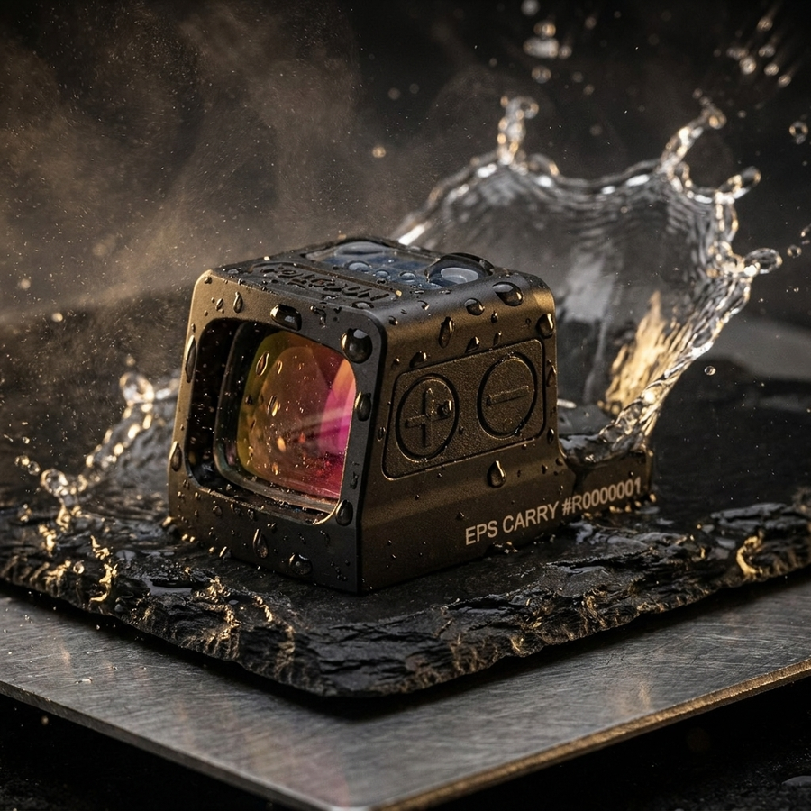 IP ratings explained – waterproof Holosun EPS covered in water droplets