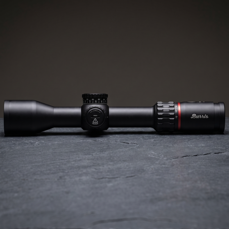 Burris Veracity 2.5-12x42 rifle scope with the illuminated Fiber Dot Plex reticle for poor light