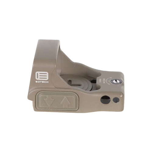 EOTech EFLX 3 MOA red dot sight in tan, with a top-loading CR2032 battery