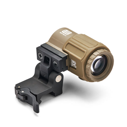 EOTech G43 3x magnifier in Tan on an STS flip-to-side quick-detach mount for use behind a holographic sight