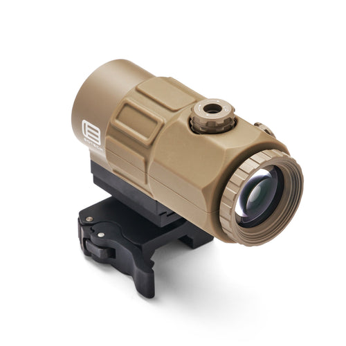 EOTech G45 5x magnifier in Tan on an STS flip-to-side quick-detach mount for use behind a holographic sight