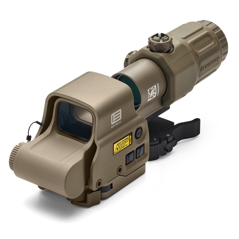 EOTech HHS VIII EXPS3-0 and G33 hybrid sight system in Coyote Tan with a 68 MOA ring and single 1 MOA red centre dot