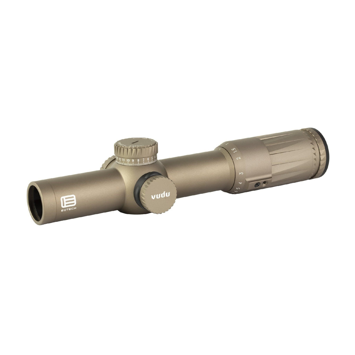 EOTech Vudu 1-10x28 SR4 MOA LPVO rifle scope in Tan with the reticle in the first focal plane