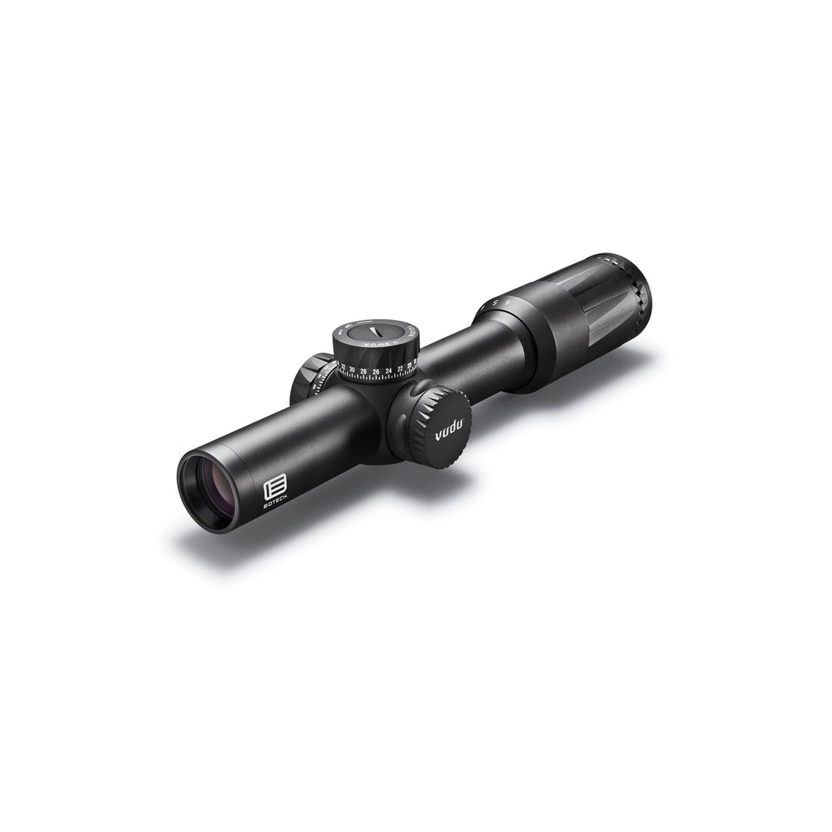 EOTech Vudu 1-6x24 illuminated SR1 MRAD LPVO rifle scope in matte black with the reticle in the first focal plane