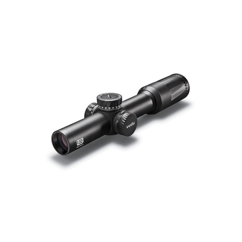 EOTech Vudu 1-6x24 illuminated SR1 MRAD LPVO rifle scope in matte black with the reticle in the first focal plane
