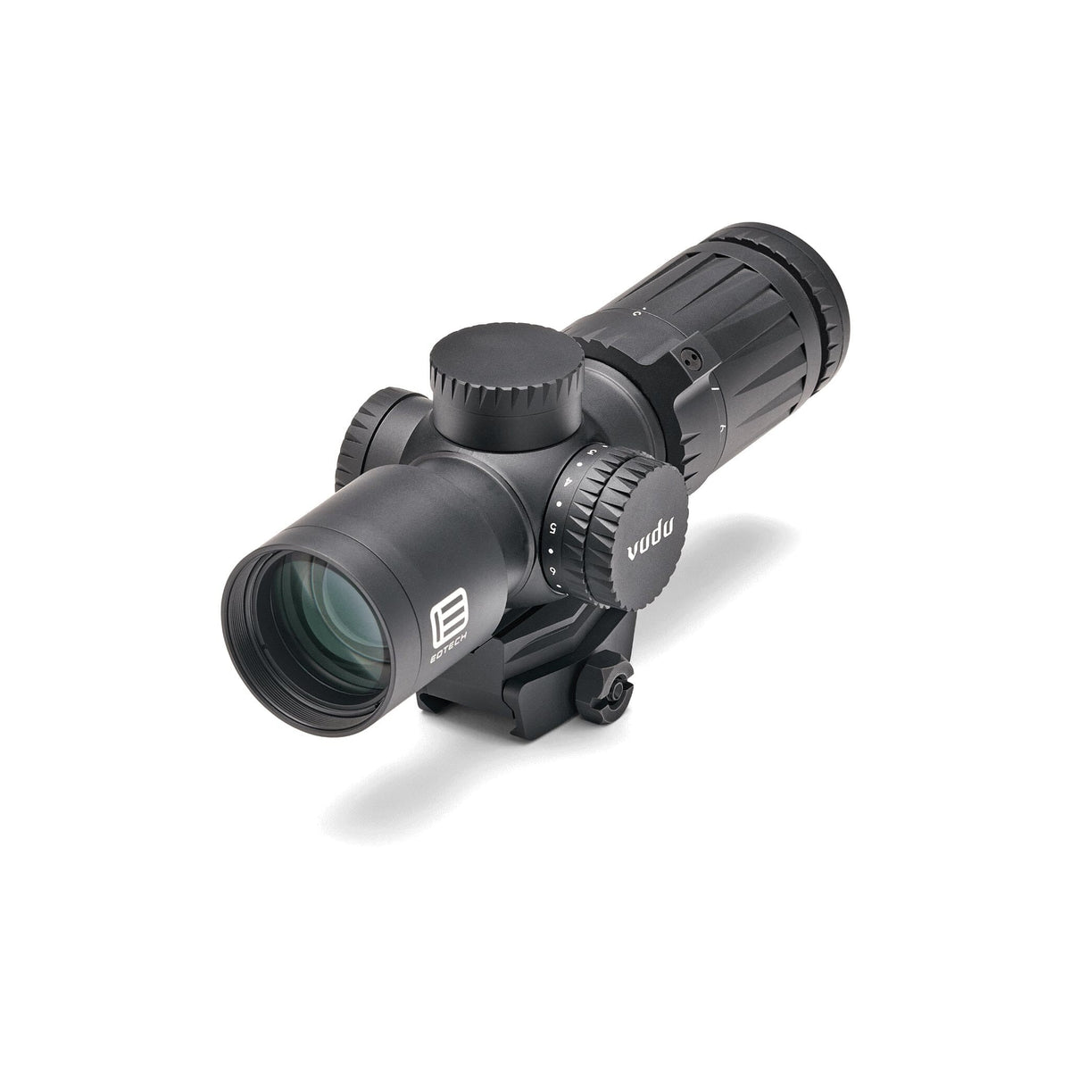 EOTech Vudu 3-9x32 MR5 MRAD rifle scope in matte black with the reticle in the second focal plane