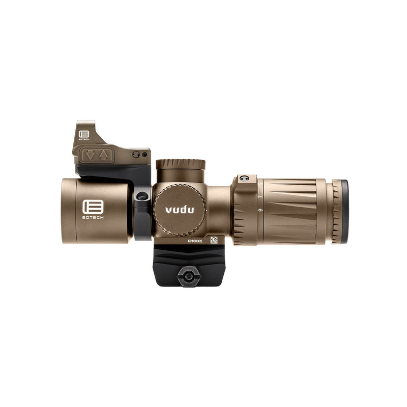 EOTech Vudu 3-9x32 MR5 MRAD rifle scope with EFLX red dot in Tan with the reticle in the second focal plane