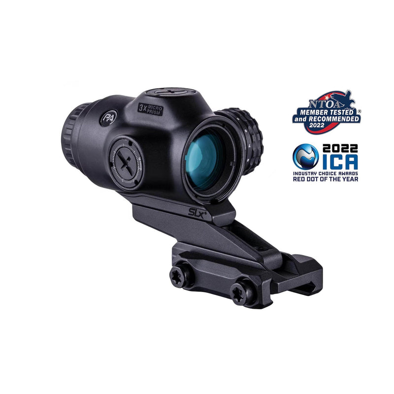 Primary Arms SLx 3X MicroPrism scope with a green illuminated ACSS Raptor 5.56/.308 Yard reticle