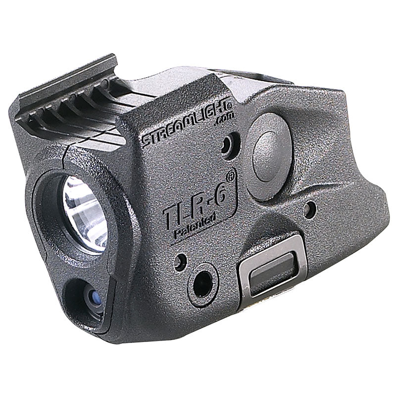 Streamlight TLR-6 rail-mount weapon light with red laser shown at an angle on a white background