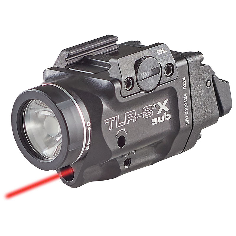 Streamlight TLR-8 X sub 500 lumen weapon light with red laser in black, 1913 rail (part 69418)