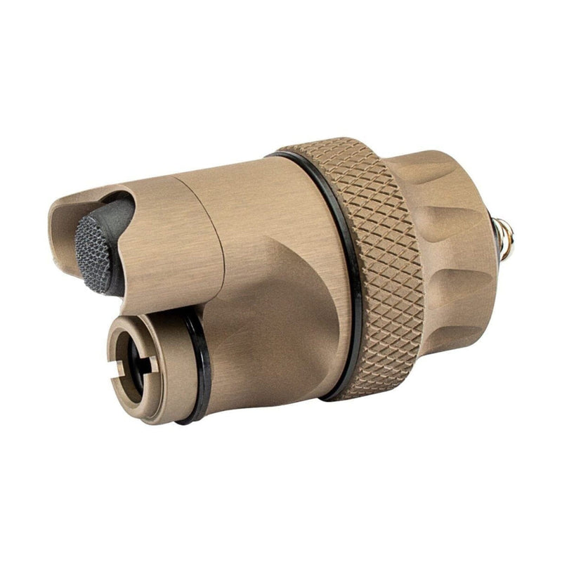 SureFire DS00 Scout Light tailcap switch in tan for momentary and constant-on operation