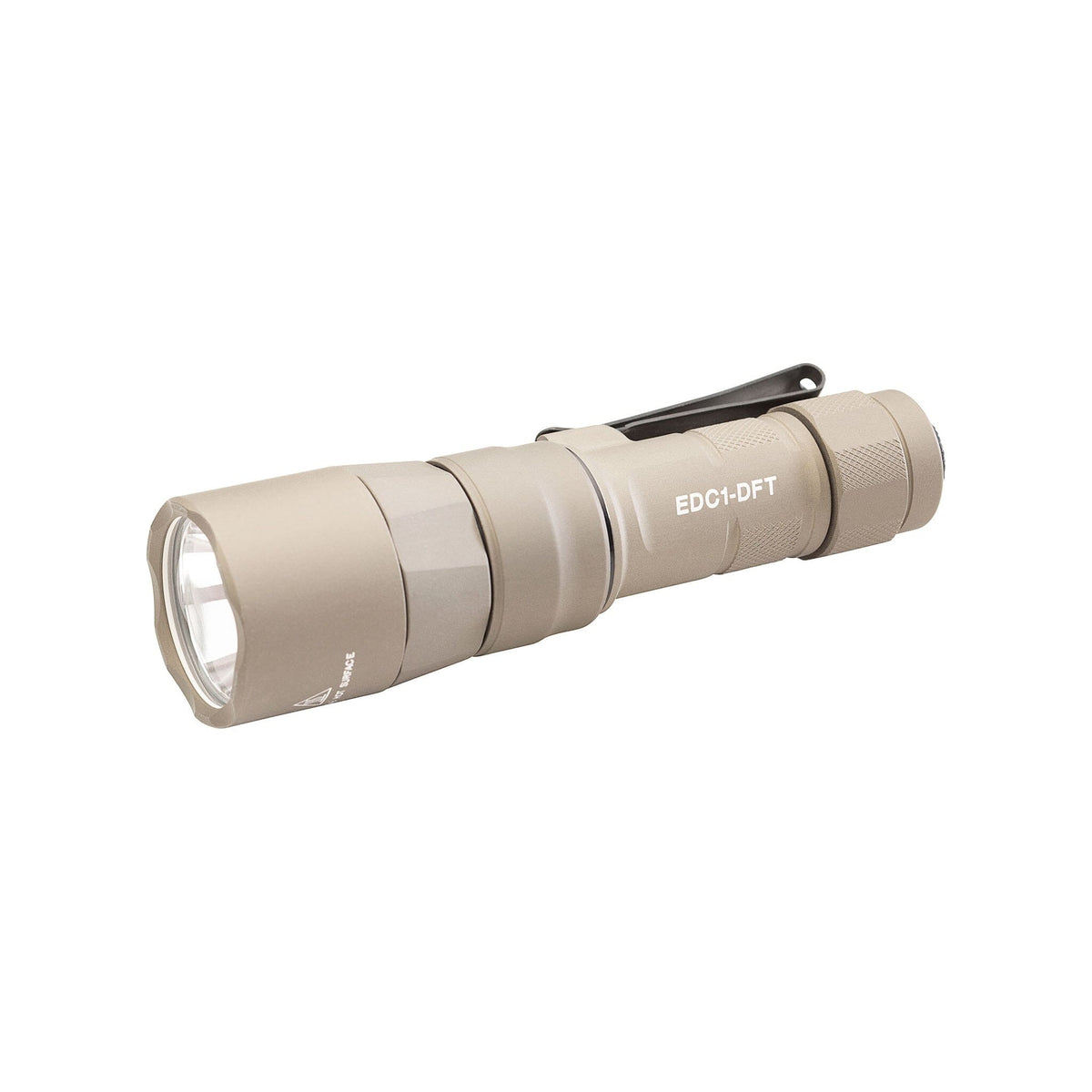 SureFire EDC1-DFT Turbo Dual Fuel tactical flashlight in tan producing 650 lumens with high candela throw